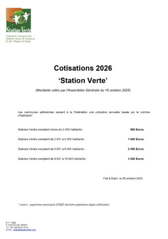 Cotisations Station Verte 2026