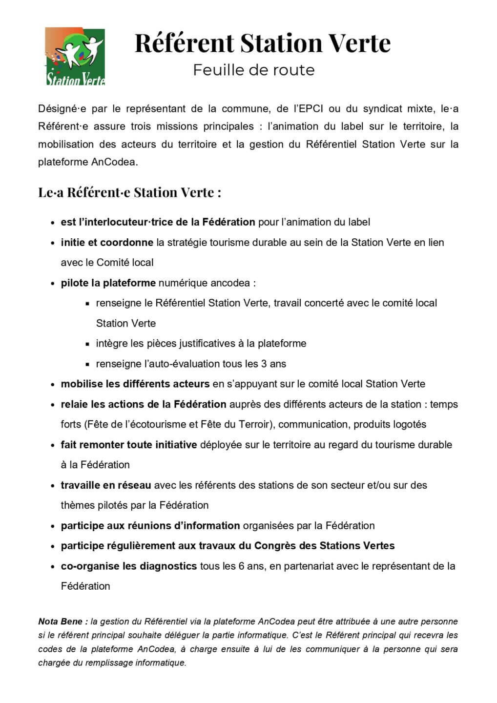 Feuille de route - Référent Station